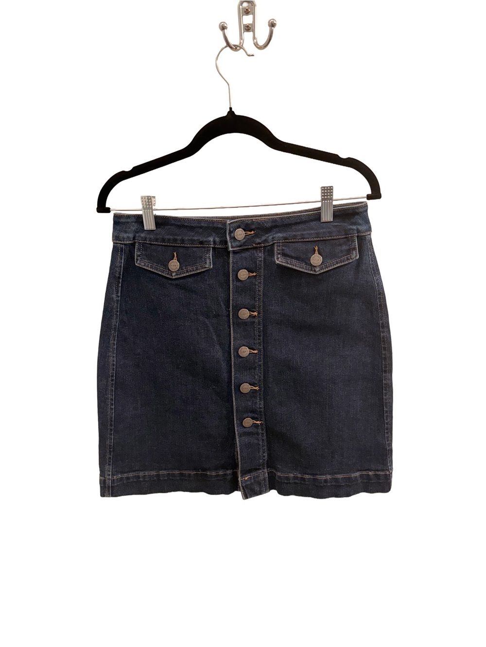 Loft Denim Button-Front Mini Skirt in Dark Blue